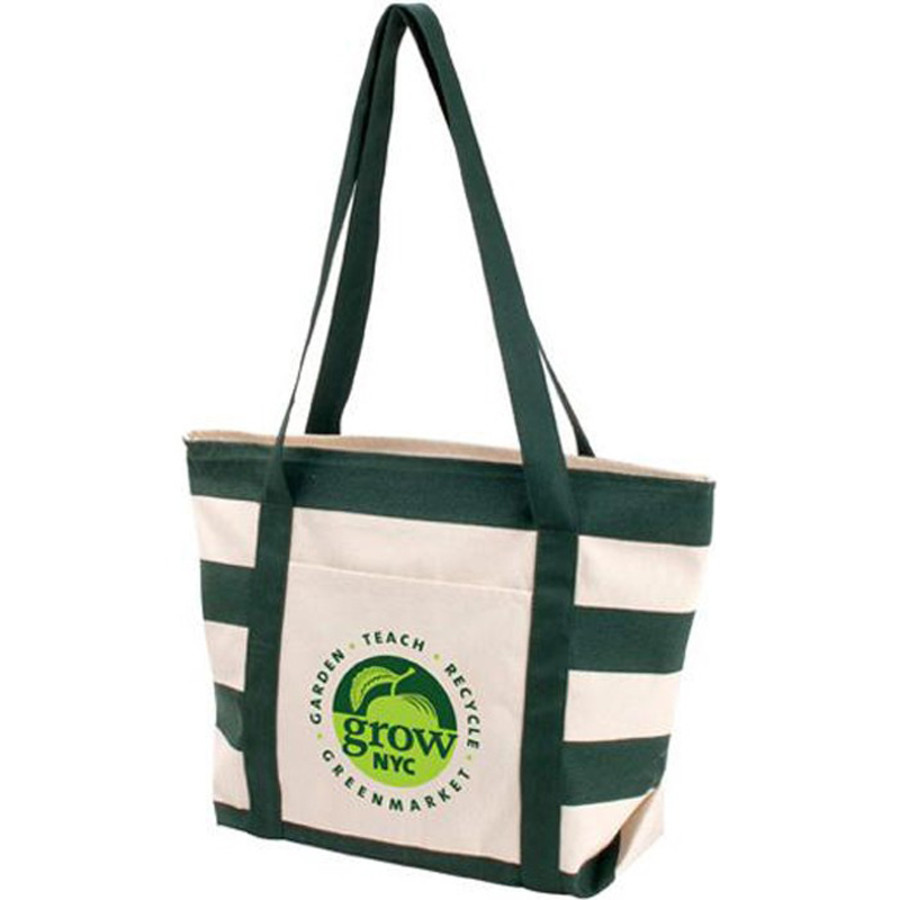 Imprinted Striped Accent Boat Tote