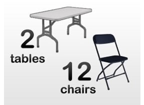 2 rectangular tables and 12 chairs for rent