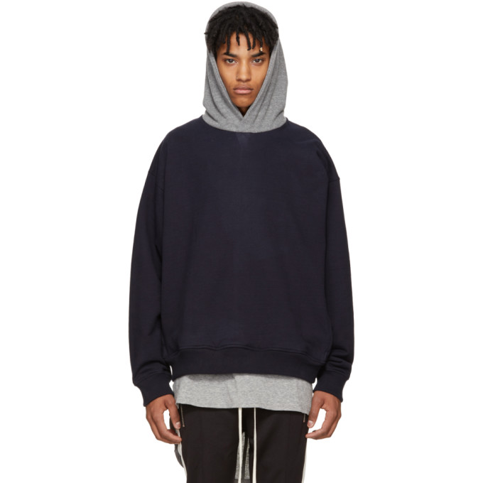 Shop Fear Of God Navy Grey Heavy Terry Everyday Hoodie