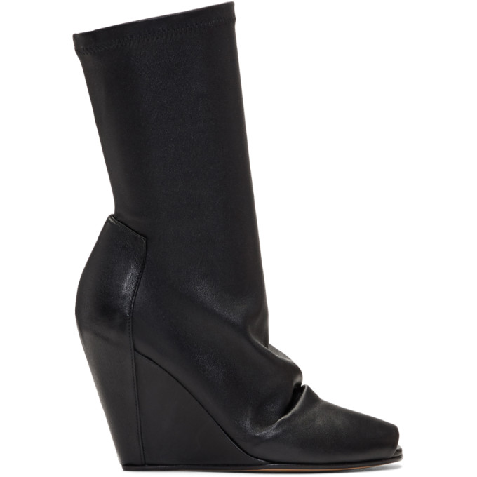 black open toe wedge booties