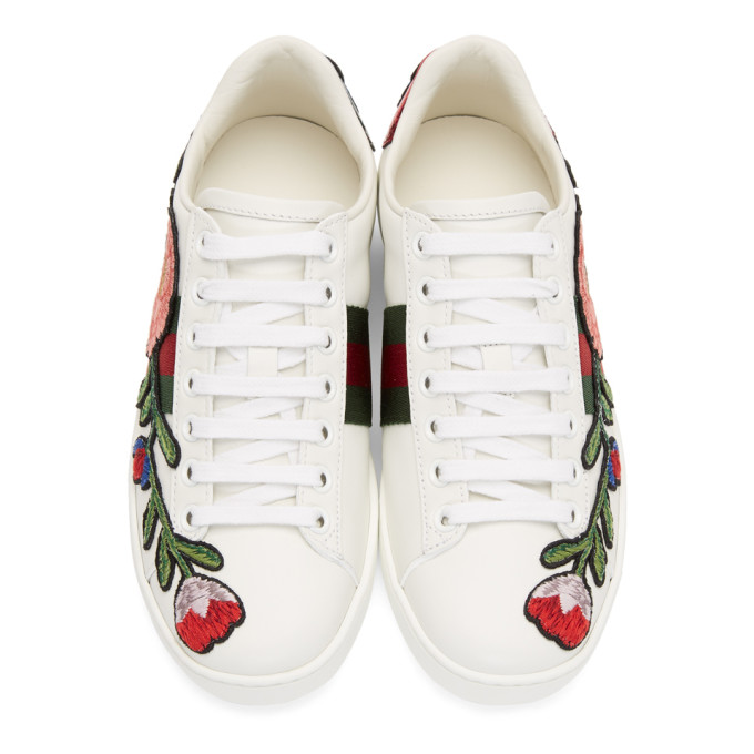 GUCCI New Ace Floral-Embroidered Low-Top Sneaker, White/Multi, Multi ...