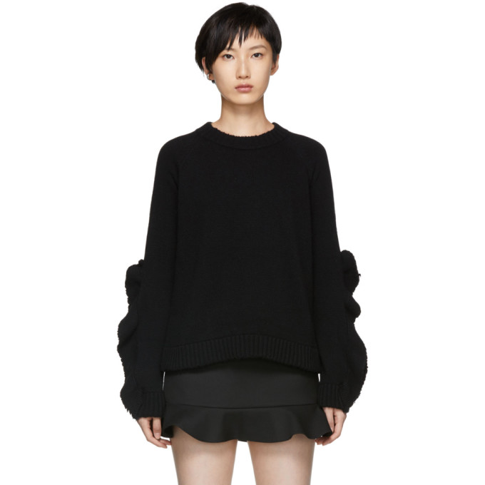 RED VALENTINO RED VALENTINO BLACK LEAF SLEEVE KNIT SWEATER