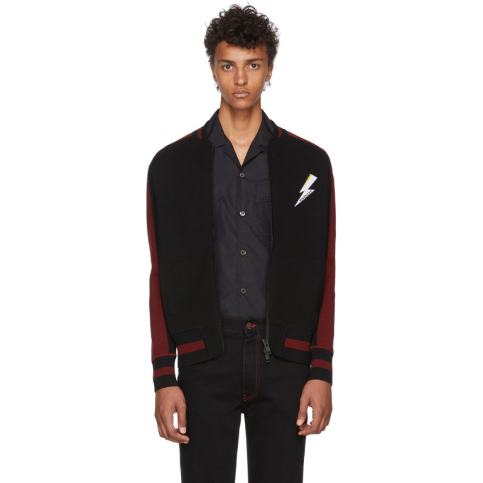 GIVENCHY GIVENCHY BLACK AND RED KNIT TEDDY BOMBER JACKET