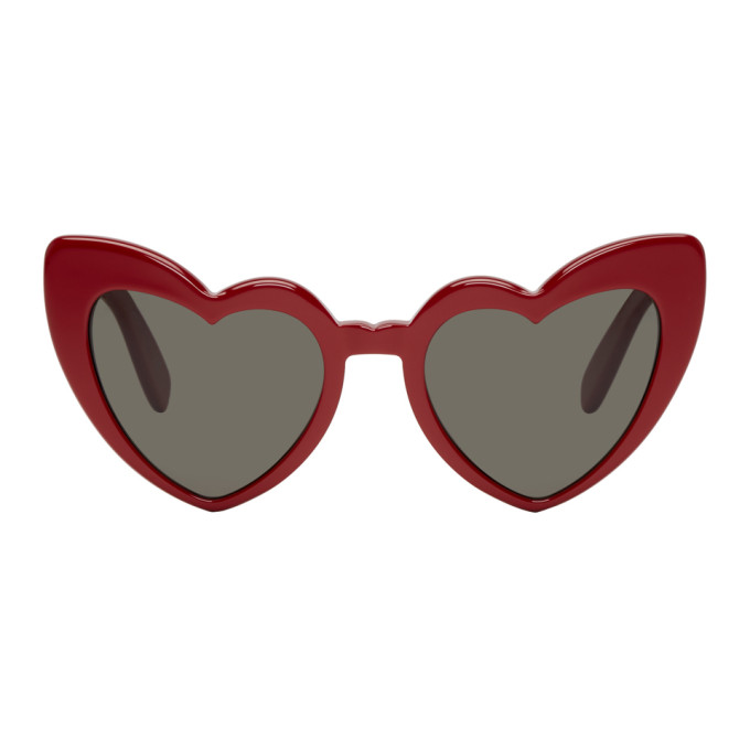 Saint Laurent Loulou Heart-shaped Acetate Sunglasses In 002 Red