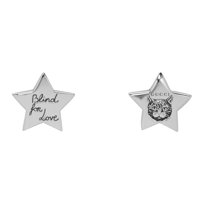 GUCCI GUCCI SILVER BLIND FOR LOVE STAR EARRINGS