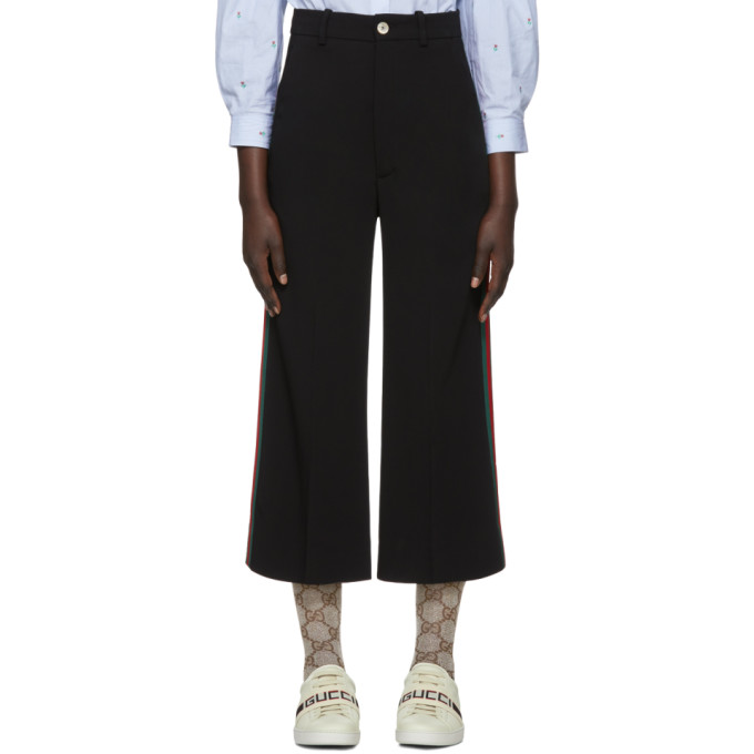 GUCCI GUCCI BLACK WEB CROPPED FLARED TROUSERS