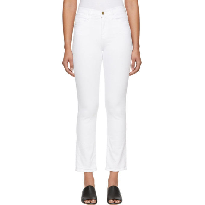 straight leg cropped white jeans