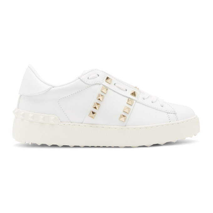 Valentino White Rockstud Untitled Sneakers In 0bo White