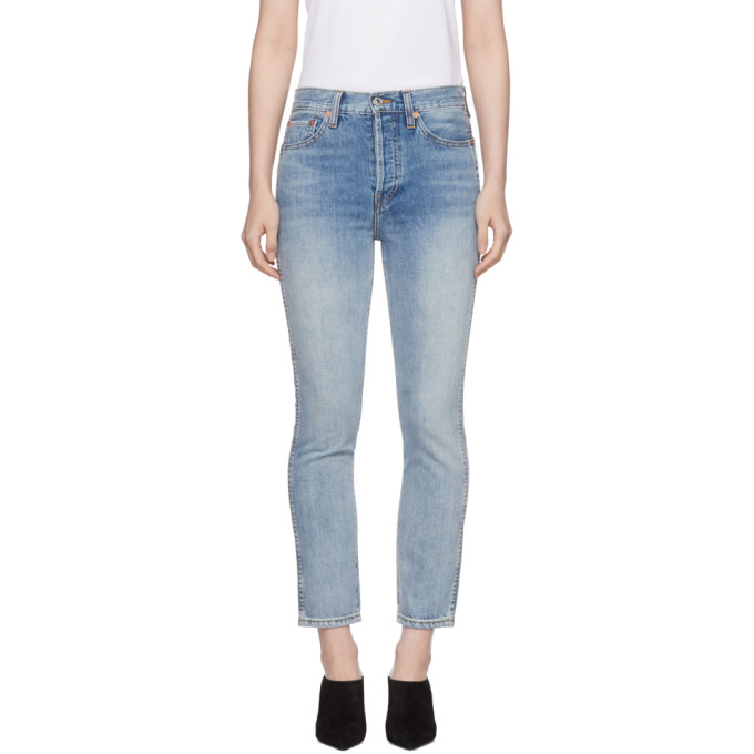 Re done Blue Originals Double Needle Crop Jeans In Light Vain ModeSens