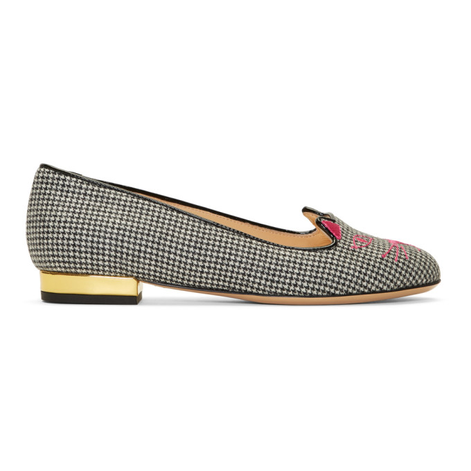 Charlotte Olympia Woman Leather-Trimmed Embroidered Houndstooth Woven ...