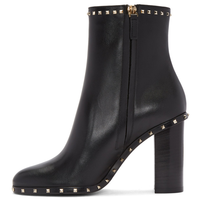 VALENTINO Pyramid-Studded Heeled Ankle Boots in Black | ModeSens