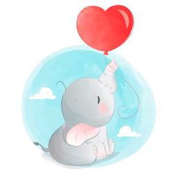 Baby elefant der holder ballon strygemærke