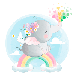 Baby elefant med hjerte regnbue strygemærke