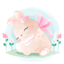 Sød kanin med blomster strygemærke