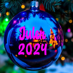 Klistermærke til julekugle med teksten "Julen (årstal)"