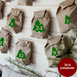 Julekalendertal  1 ark med tal 1-24 - grantræer 