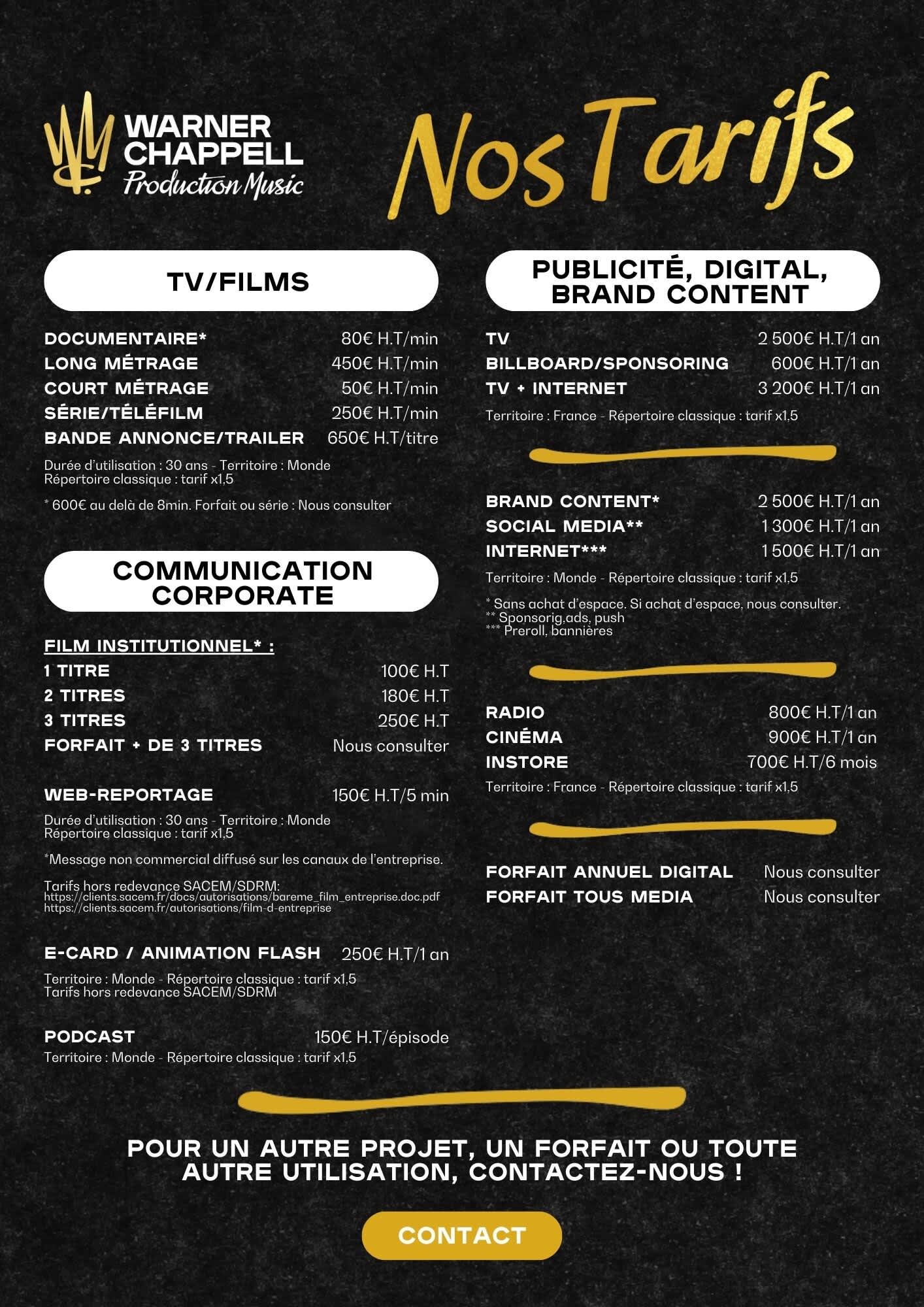 Tarifs WCPM 2025