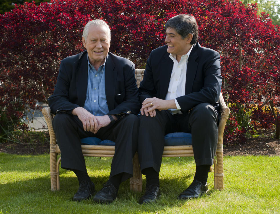 Atlantic Philanthropies founder Mr Chuck Feeney with President and CEO Mr Christopher G. Oechsli. Picture: Atlantic Philanthropies