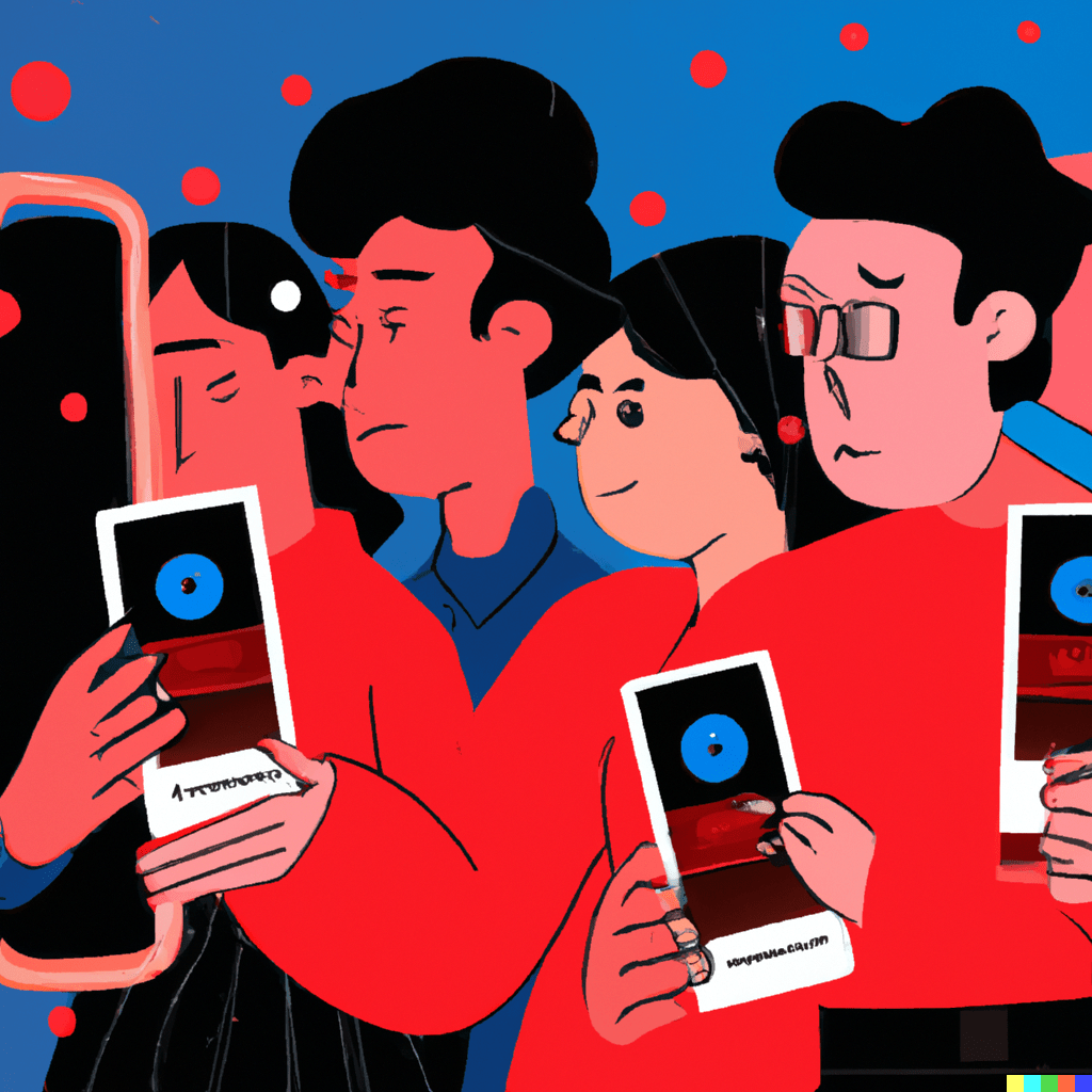 people scanning their smartphones to enter a night club, illustrated