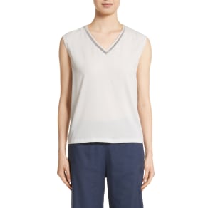 Women's Fabiana Filippi Beaded Crepe De Chine Front Tank, Size 2 US / 38 It - Grey