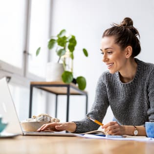 A woman happy at work