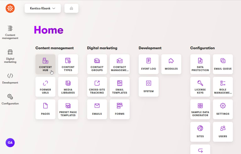 Content Hub application in Xperience by Kentico