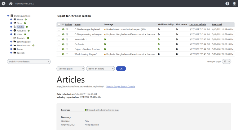 Google Search Console integration