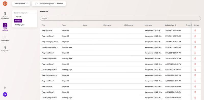 Tracking user activities in Kentico