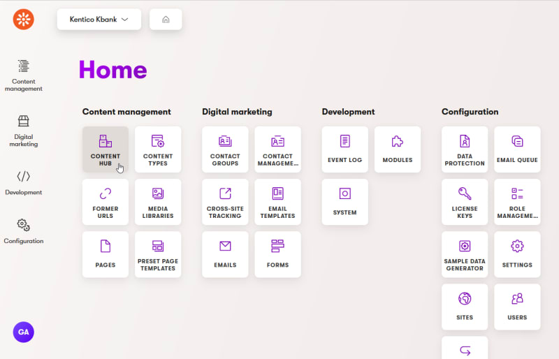 Content Hub application in Xperience by Kentico