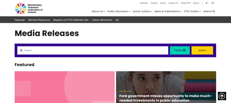 ETFO website Media releases