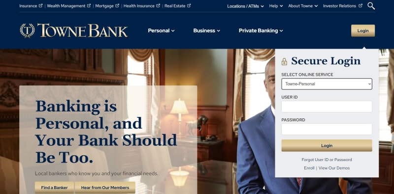 TowneBank login page