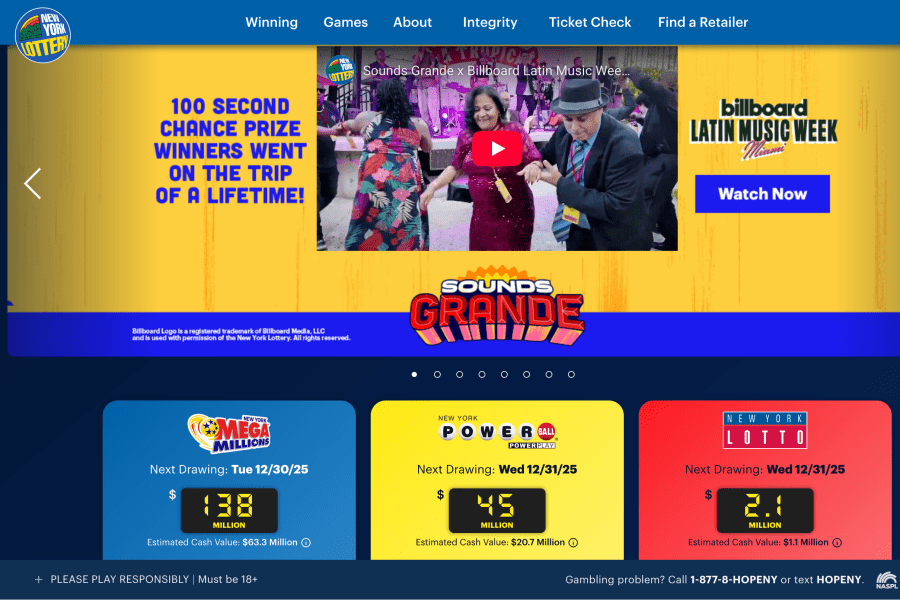 New York Lottery website built on Xperience by Kentico with loyalty program, ticket scanning, and digital commerce by Marcus Thomas