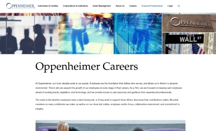 A screenshot of the Oppenheimer Careers webpage, featuring a collage of business-related images.